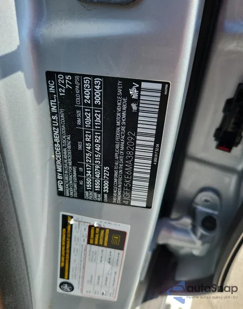 2021 Mercedes-Benz Gls 450 4Matic z USA, uszkodzony, nr VIN 4JGFF5KE6MA382092